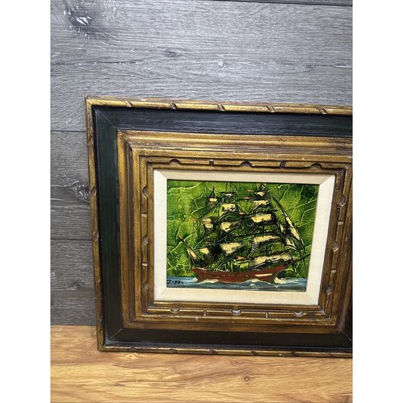 Vintage Seascape Oil Painting on Canvas Signed Zizza Framed Nautical Art 18.5x17 - Picture 2 of 10